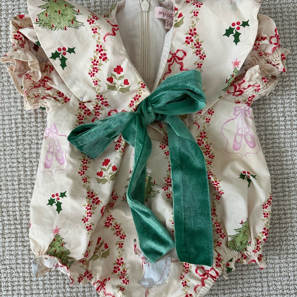 Ivy City Co Cream and Green Holiday One Piece